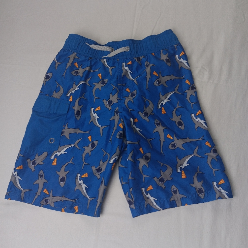 Cat & Jack Boys Swim Trunks Board Shorts Blue Shark Pizza  Size M 8/10